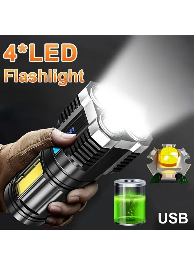 مصباح يدوي ليد فائق السطوع قابل لإعادة الشحن عبر منفذ USB مع إضاءة جانبية COB محمول للتخييم وصيد الأسماك والصيد والمشي لمسافات طويلة - Image 1